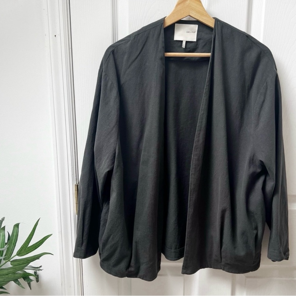 OAK + FORT Black Open Front Lightweight Jacket